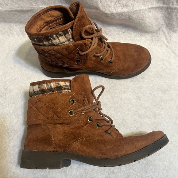 Brown fashion plaid winter booties lace up ankle boots - Picture 7 of 13
